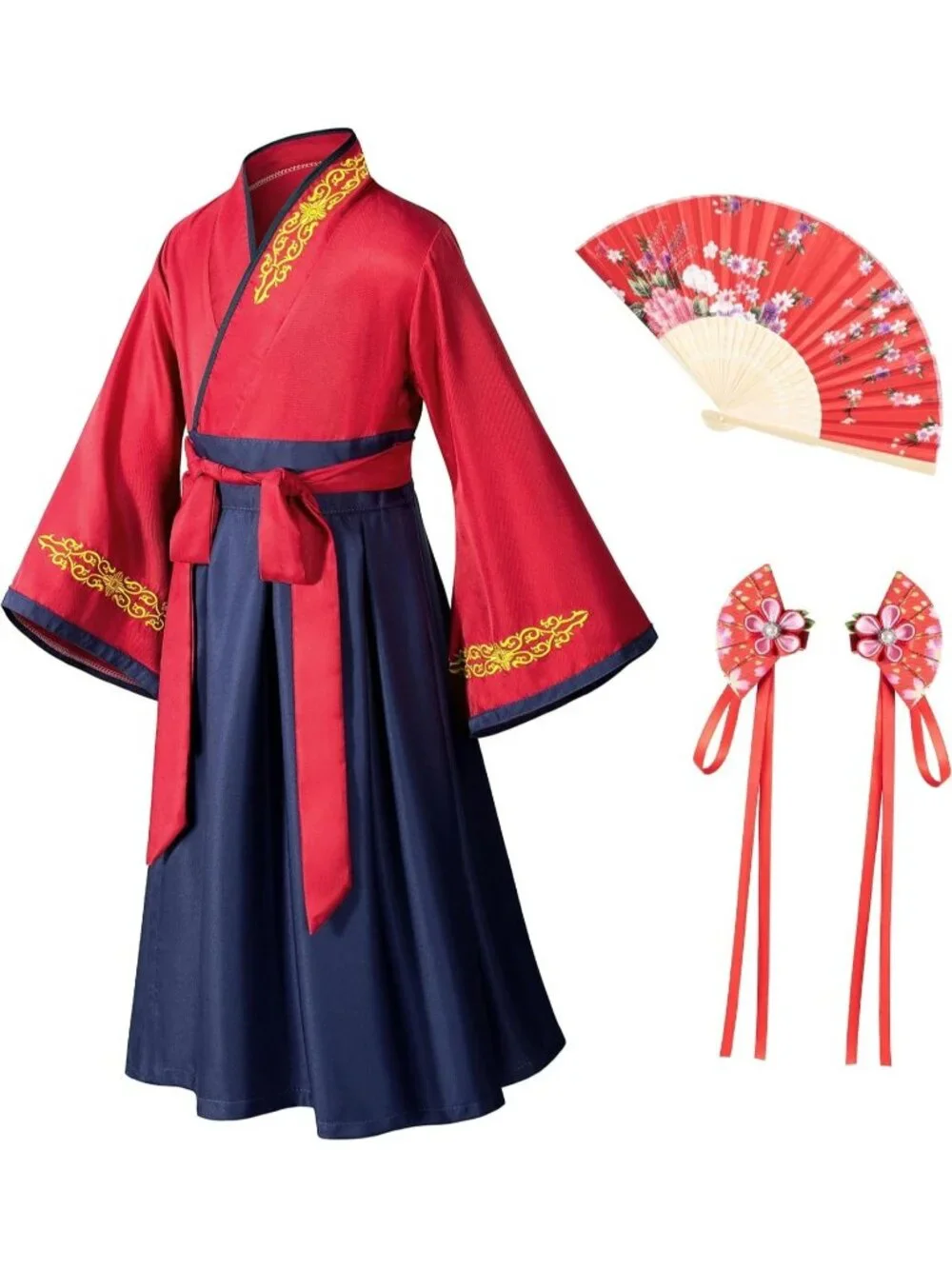 Kids Asian Traditional Dress Kimono Robe Girls Costume Cosplay 10-12 Years
